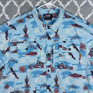 Off The Grid Shirt Men 3XL Blue Jeep Baja Ripstop Fishing Hiking Button Up 4x4